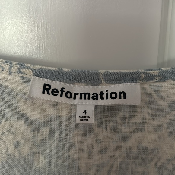 Reformation, Jill Linen Dress in print Porcelain, blue and white, size 4 - Picture 3 of 7